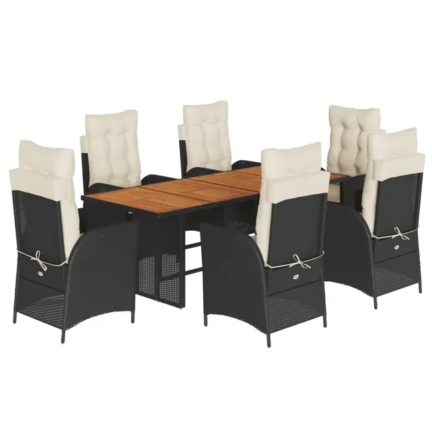 Zestaw mebli ogrodowych czarny, rattan PE, 190 x 80 x 74 cm, 6 krzeseł