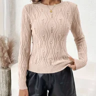 Swetry damskie - TEMU Damski Sweter na Jesień i Zimę, Casual, Elegancki, Prosty, Jednokolorowy, Okrągły Dekolt, Falbanka z Perełkami, Wyszczuplający, Dzianinowy, - miniaturka - grafika 1