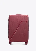 Walizki - Średnia walizka z polipropylenu w ukośne pasy bordowa - miniaturka - grafika 1