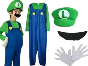 SUPER MARIO STRÓJ LUIGI PRZEBRANIE DLA CHŁOPCA NA BAL KOSTIUM WĄSY - 120 - Moda i Uroda OUTLET - miniaturka - grafika 1