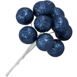 [680205] Kulki brokatowe na druciku 2,5cm 12szt granatowe - Ozdoby bożonarodzeniowe - miniaturka - grafika 1
