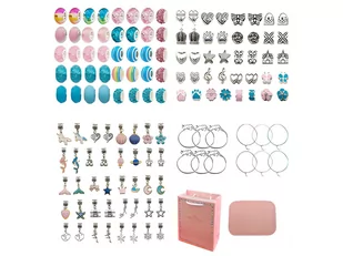 Zestaw Do Tworzenia Robienia Biżuterii, Bransoletek, Charmsy, Zawieszki, Koraliki NIEBIESKO-RÓŻOWY MIX + Etui - Masy plastyczne - miniaturka - grafika 2