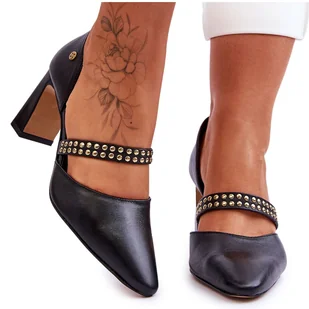 Skórzane Czółenka Z Paskiem Maciejka 05950-01 Czarne - Czółenka - miniaturka - grafika 1