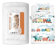Pościel dla dzieci - Komplet pościeli 100x135 do łóżeczka 4el z kołdrą i poduszką wyprawka pociąg - miniaturka - grafika 1