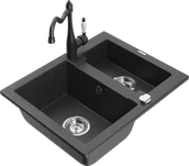 Zlewozmywaki z baterią - Mexen Carlos zlewozmywak granitowy 1,5-komorowy z baterią kuchenną Carla, czarny nakrapiany - 6518-76-670700-76 - miniaturka - grafika 1