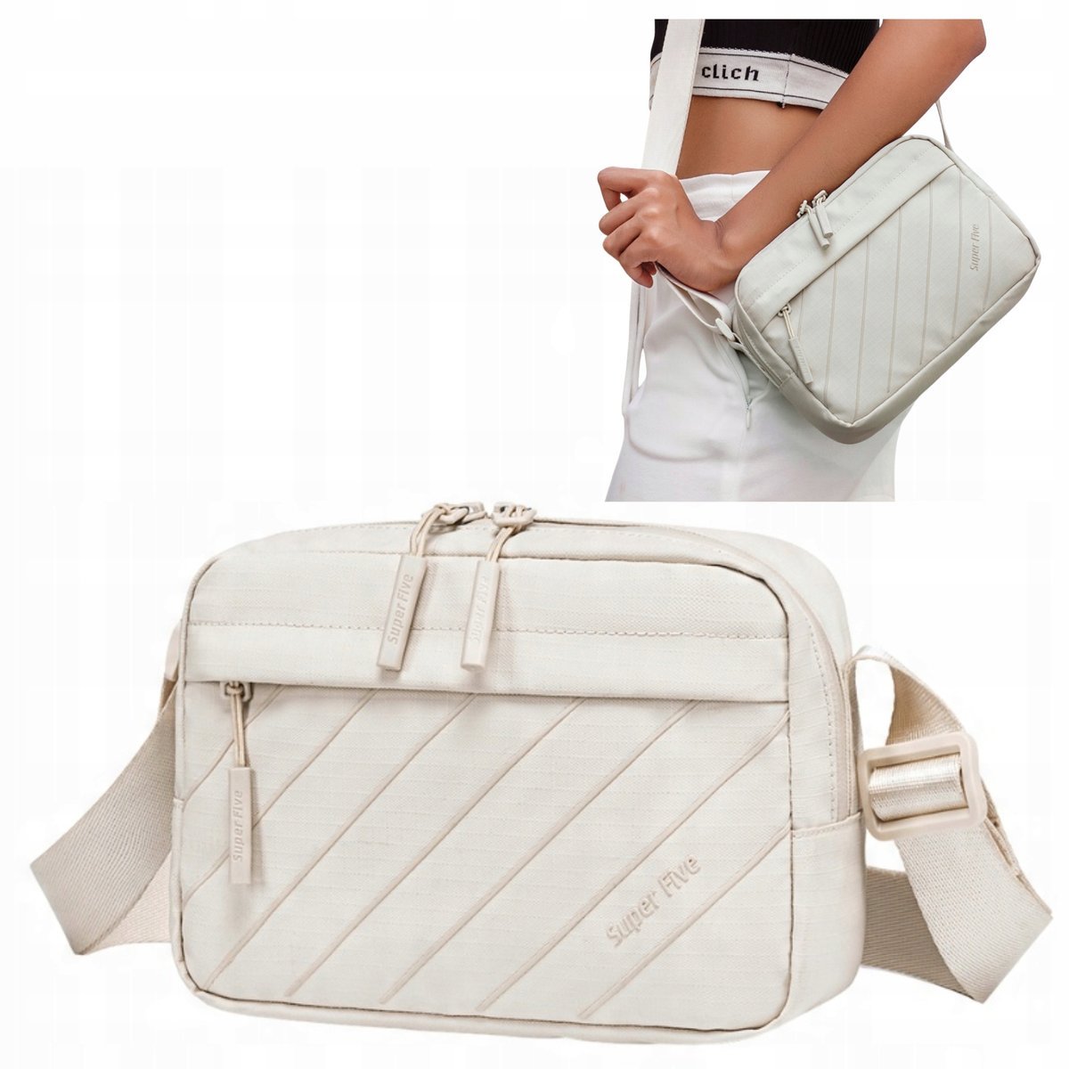 Torebka damska na ramię listonoszka biała modna elegancka miejska wodoodporna stylowa 2,6 l Super5 FKB754White