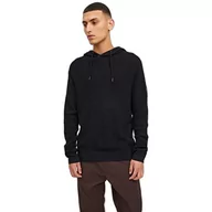 Bluzy męskie - Jack&JONES męska bluza z kapturem JCOCLASSIC Waffle Knit Hood SN z kapturem, czarna, M - miniaturka - grafika 1