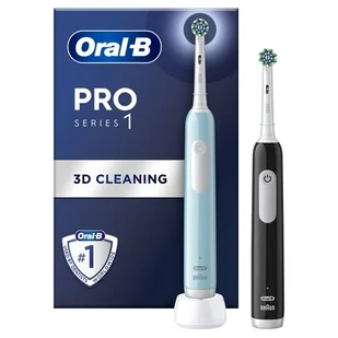 Oral-B szczoteczka elektryczna PRO1 zestaw 2-pack CrossAction - Black (czarny) + Blue (niebieski) - Szczoteczki elektryczne - miniaturka - grafika 1