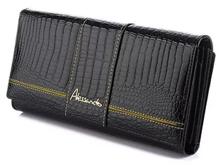 Portfele - Czarny portfel skórzany damski włoski duży pudełko czarny - grafika 1