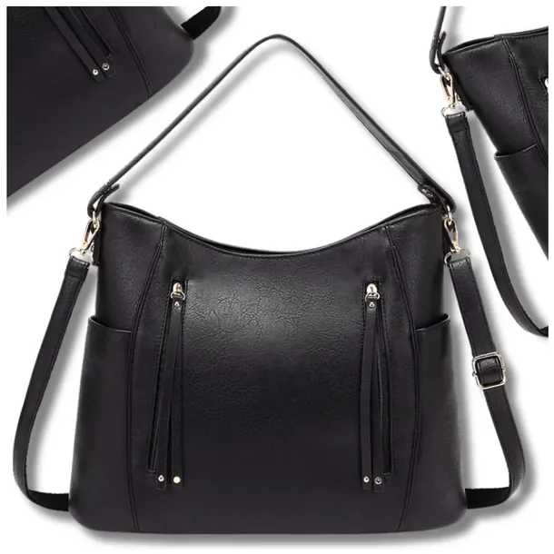 Torebka Damska Czarna Torba Pojemna A4 Skórzana Modna Klasyczna Duża