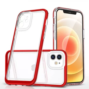 Clear 3in1 etui do iPhone 12 żelowy pokrowiec z ramką czerwony - Etui i futerały do telefonów - miniaturka - grafika 1