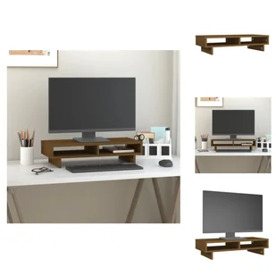 vidaXL Podstawa pod monitor miodowy brąz 60x27x14 cm lite drewno sosnowe - Podstawa pod monitor komputerowy - Akcesoria do monitorów - miniaturka - grafika 1