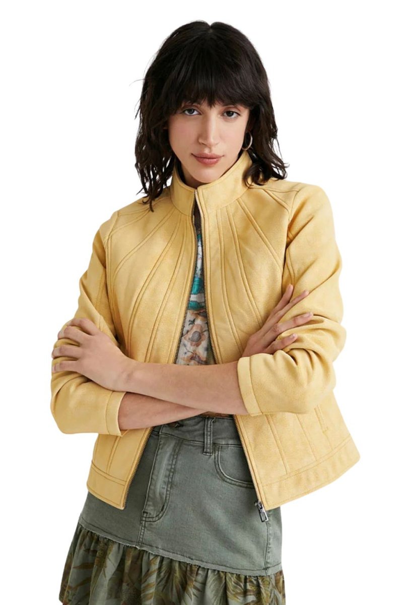 Kurtka damska Desigual Mar zamszowa żółta-XS