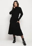 Komplety damskie - Czarny Komplet z Tłoczonej Dzianiny Sweter z Półgolfem i Rozkloszowana Spódnica Evaleria - miniaturka - grafika 1