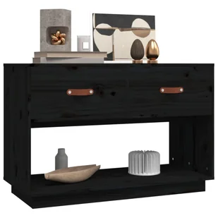Szafka pod TV, czarna, 90x40x60 cm, lite drewno sosnowe - Szafki RTV - miniaturka - grafika 5