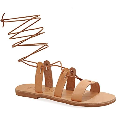 41 Beżowy Emmanuela łydki Wysokie skórzane sandały w starożytnym stylu greckim, Handmade Gladiator Bindingandals, Wysokiej jakości pasek Letnie Buty Lace-up Sandały z otwartymi palcami