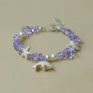 Bransoletki - Fioletowa Bransoletka Perła Muszle Kamienie Ręcznie Robiona Summer Shells - miniaturka - grafika 1