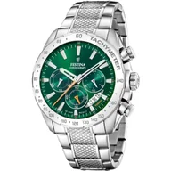 Zegarki męskie - Srebrny zegarek Męski Festina 20668/3 Timeless Chronograph z zieloną tarczą - miniaturka - grafika 1