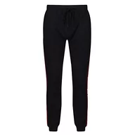 Spodenki męskie - DKNY Męskie spodnie męskie z dżerseju Cuffed Lounge Black with Contrasting Red Piping, Leg Branding & Side Pocket Pants Casual Pants, czarny, XL - miniaturka - grafika 1