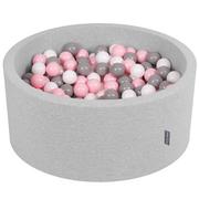 Suche baseny - KiddyMoon basen z piłkami 90 x 40 cm / 300 piłek  7 cm basen z kolorowymi piłkami dla niemowląt, okrągły, jasnoszary: biały/szary/różowy - miniaturka - grafika 1