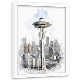 Plakat w ramie białej FEEBY Wieża Space Needle w Seattle, 50x70 cm - Plakaty - miniaturka - grafika 1