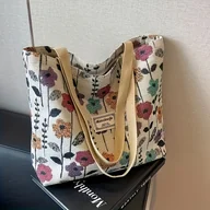 Torebki damskie - TEMU Damska Torba Tote o Dużej Pojemności z Kwiatowym Nadrukiem - Minimalistyczna i Wielokolorowa (Różowa, Zielona, Żółta, Fioletowa, Brązowa) - - miniaturka - grafika 1