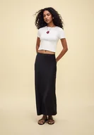 Spódnice - Stradivarius Satynowa spódnica midi Czarny XL - miniaturka - grafika 1