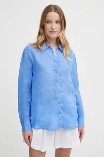Koszule damskie - Tommy Hilfiger koszula lniana kolor niebieski relaxed z kołnierzykiem klasycznym WW0WW42037 - grafika 1