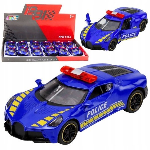 LeanToys Autko Sportowe Policyjne Samochód Z Napędem Metalowy Niebieski 1:43