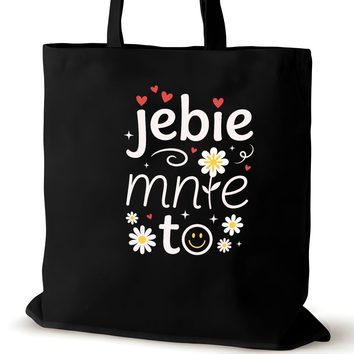 Czarna torba bawełniana dla VIRAL na ramię śmieszna walentynki pracy