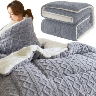 KOŁDRA CIEPŁA ZIMOWA PUSZYSTA 180X220 GRUBY KOC DWUSTRONNY BARANEK 4,7 KG SZARA - Koce - miniaturka - grafika 1