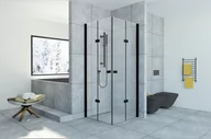 Kabiny prysznicowe - Kabina kwadratowa Fresh Line FOLDEX 90x90x195 drzwi składane czarny mat szkło transparentne - miniaturka - grafika 1
