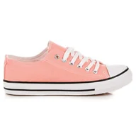 Trampki damskie - Pudrowe Trampki czerwone - ButyModne - miniaturka - grafika 1