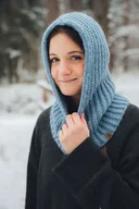 Czapki damskie - PUSZCZYK - Puchaty Kaptur Balaklava Wełna Merino z Bawełna Baby Blue - miniaturka - grafika 1
