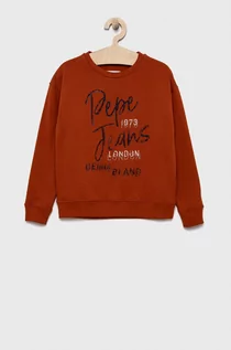 Bluzki damskie - Pepe Jeans Bluzka bawełniana dziecięca kolor pomarańczowy z aplikacją - grafika 1