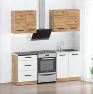 Meble kuchenne - Meble kuchenne modułowe małe z blatem pojemne 2m wotan dąb wotan biały mat - miniaturka - grafika 1