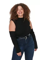 Body - Trendyol Damska Dopasowana Bodycon Crew Neck Dzianina Plus Size Bluzka Koszula, Czarny, XXL - miniaturka - grafika 1