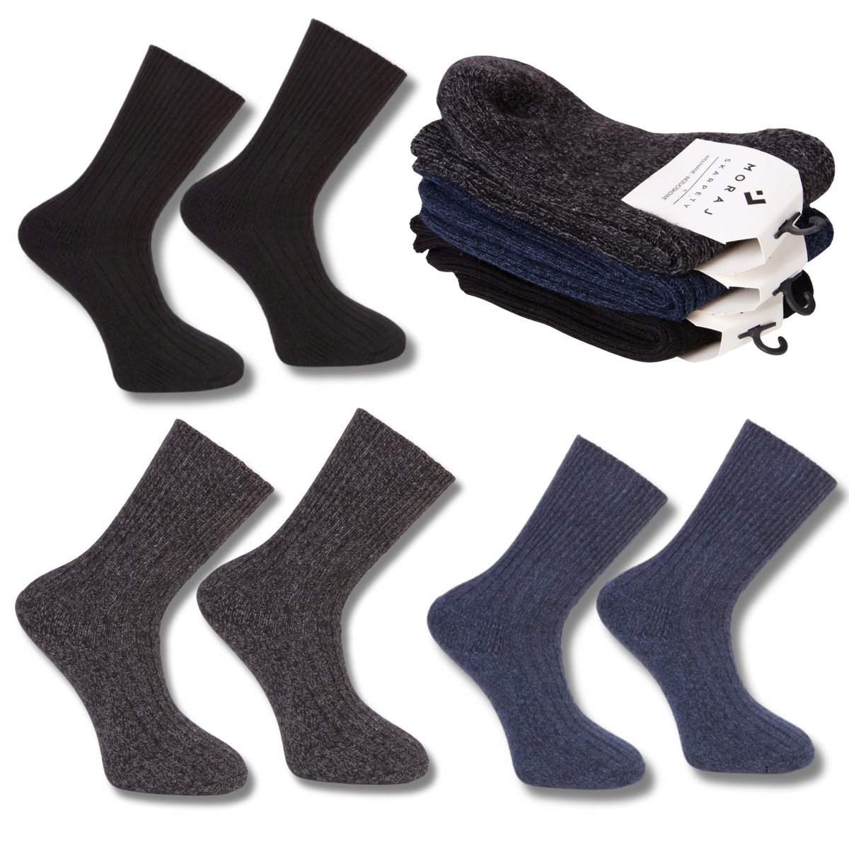 Długie Bezuciskowe Skarpety Męskie Grube Mocne Z Wełną 3-Pak Moraj 39-42