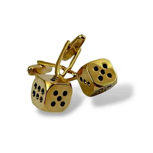 Spinki do mankietów - KOSTKI DLA GRACZA (złote) - stal - Spinki do mankietów i krawatów - miniaturka - grafika 1