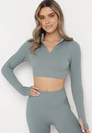 Bluzki damskie - Miętowa Bluzka Zapinana na Suwak z Wycięciem przy Ściągaczu Aisllain - miniaturka - grafika 1