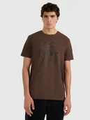 Koszulki męskie - 4F T-shirt regular z nadrukiem męski - beżowy S - miniaturka - grafika 1