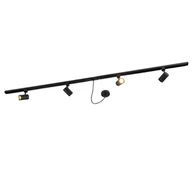 Lampy sufitowe - QAZQA System szynowy 1-fazowy czarny z 4 reflektorami i zasilaczem okrągłym - Jeana - miniaturka - grafika 1