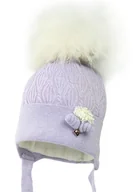 Czapki dla dzieci - Dziewczęca czapka na zimę KAMILA z pomponem lawendowy - miniaturka - grafika 1