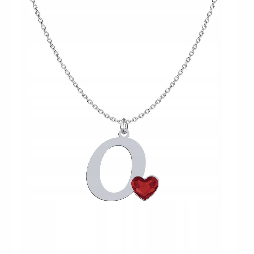 Srebrny Naszyjnik LITERA O z sercem DEDYKACJA GRAT