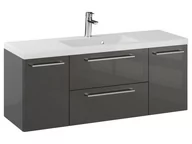 Szafki łazienkowe - Szafka Wisząca Z Umywalką RON 120 cm D - Titan Wysoki Połysk - Uchwyty Chromowane - miniaturka - grafika 1