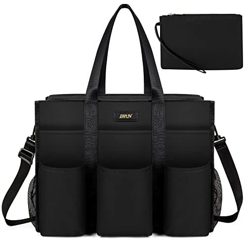 IBFUN Torba na zakupy z 14/24 kieszeniami na zamek błyskawiczny, torba dla nauczycieli/kobiet pracujących, L-czarny, Large