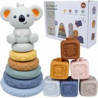 Zabawki sensoryczne - LT481 KLOCKI SENSORYCZNE GUMOWE MIĘKKIE KOALA WIEŻA MONTESSORI PIRAMIDKA - miniaturka - grafika 1