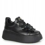 Sneakersy damskie - Czarne sneakersy damskie CARINII B10025-E50 skóra modne platforma r.38 - miniaturka - grafika 1