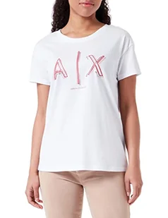 Armani Exchange Damska koszulka Boyfriend Fit, dwuwymiarowa, nadruk z logo, biała, bardzo duża, biały, XL - Koszulki i topy damskie - miniaturka - grafika 1