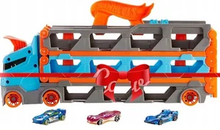 HOT WHEELS WYŚCIGOWY TRANSPORTER AUTEK 2w1 zestaw tory wyścigowe + 3 autka - Zabawki konstrukcyjne - miniaturka - grafika 1